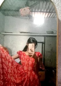 Red Printed Dress, anarkali long dress and half sl