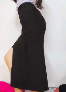 Black Slit Midi Skirt