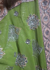 shimmer  Green  chamki saree with blouse