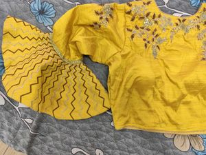 Yellow &amp; Brown Embellished Lehenga