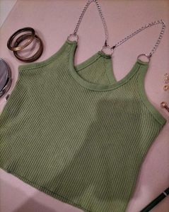 Sage Green Chain Detailed Tank Top