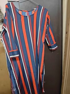 Striped Women’s Straight Calf-Length Kurti – Size
