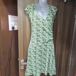 Green Floral Print Wrap Dress