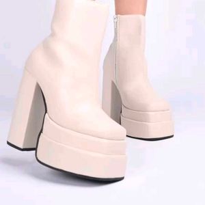 Beige Platform Ankle Boots