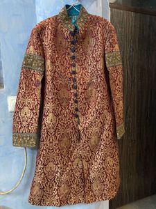 Elegant Maroon &amp; Gold Sherwani