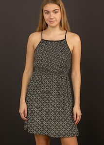 Black Sleeveless Print A Line Dress For Summer