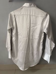 White Satin Button-Down Shirt