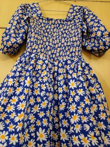 New Unused Floral Blue Fit And Flare Dress