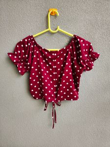 Red Polka dot Tie-up Crop Top