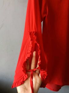 Red Ruffle Sleeve Top