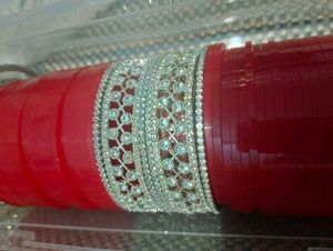 Rishabh Bangles - Pink &amp; Silver Embellished Set