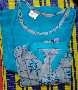 Stylish Sky Blue Floral Designer Kurti Set