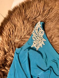 One Shoulder Teal Blue Gown