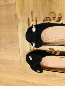 Women Black Bow Velvet Flat Comfortable Ballerinas