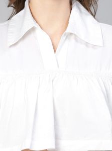 Women’s White Cotton Cropped Blouse Puff Sleeve