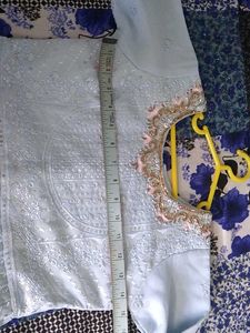 Embroidered sky blue Embellished Anarkali frock.