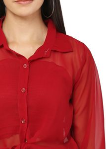 Red Shirt  Tie-Front Blouse