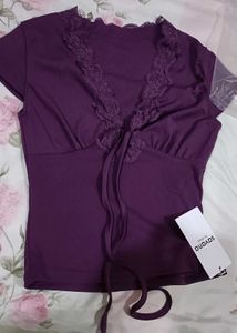 Lace Trim Tie Front Top