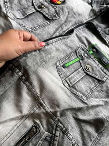 Gray Denim Vest with Hood