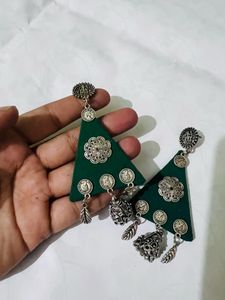 OXIDISED HANDMADE GREEN EARRINGS