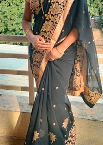 Black Golden Embroidered Saree With Blouse
