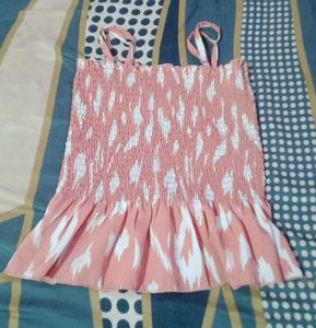 Peach & White Smocked Tank Top