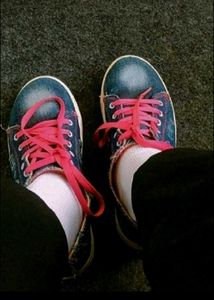 Denim Sneakers with Pink Laces