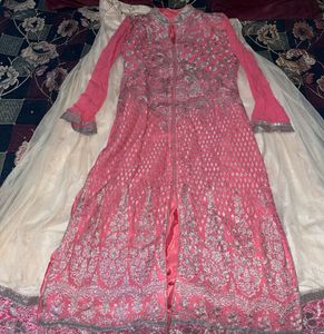 Elegant Cream Lehenga with Peach Embroidered Suit