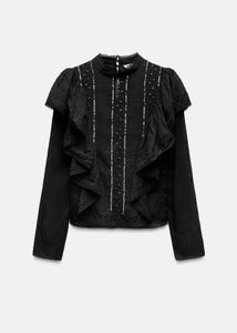 Zara:Ruffled Pearl Handwork Blouson