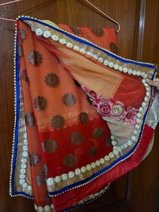 Elegant Orange Net Saree