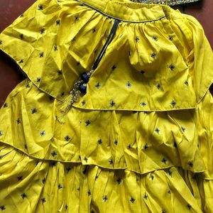 Girls' Blue &amp; Yellow Lehenga Choli Set