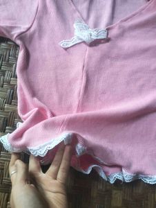 Bow Lace Pink Cute Crop Top