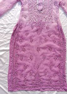 Tie Dry Lavender Chikankari Mirror Work Kurti💜