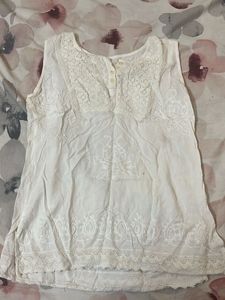 White Embroidered Sleeveless Top