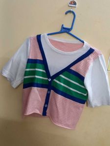 Striped Cropped Cardigan Tee