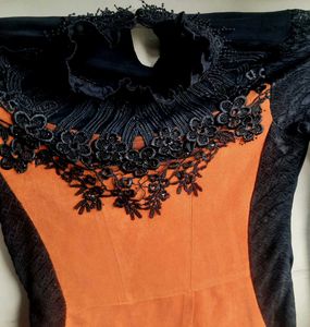 Dark Rust Orange &amp; Black Italy Inspired Top