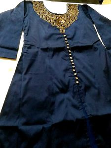Royal Blue Beaded Gown with Lahanga Net Chunni