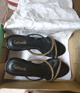 Catwalk Black & Gold Heeled Sandals