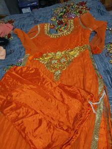 Orange Embroidered party wear dress