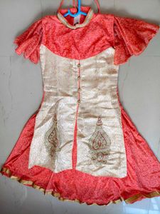 Elegant Traditional Embroidered Dress Peach & Gold