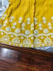Mustard Tunic With Beautiful White Embroidery