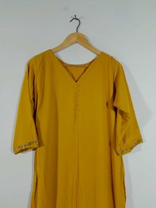 Mustard Yellow Embroidered Kurta &amp; Duppata Set