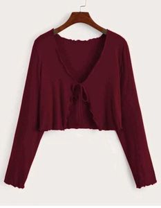 Burgundy Tie-Front Crop Top