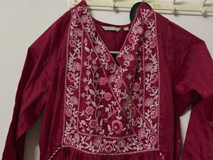 Maroon Embroidered Kurta