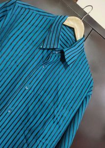 Blue Color Black Striped Casual Shirt For 38 Chest