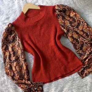 Chic Knit Top Paisley Sleeves