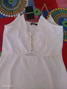 White Cutout Chain Dress