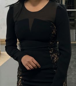 Cream with Black net bodycon