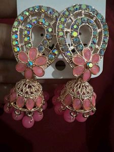 Pink Jhumka Earrings