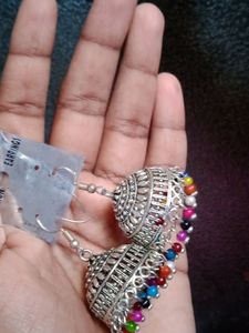 Big Black Earing Nd Silver Colourful Jhumka ❤️🌼